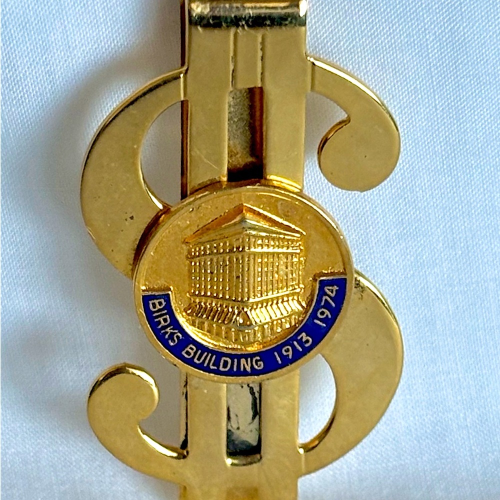 Vintage Birks Building Money Clip Granville Vancouver 1913-1974 Blue Enamel